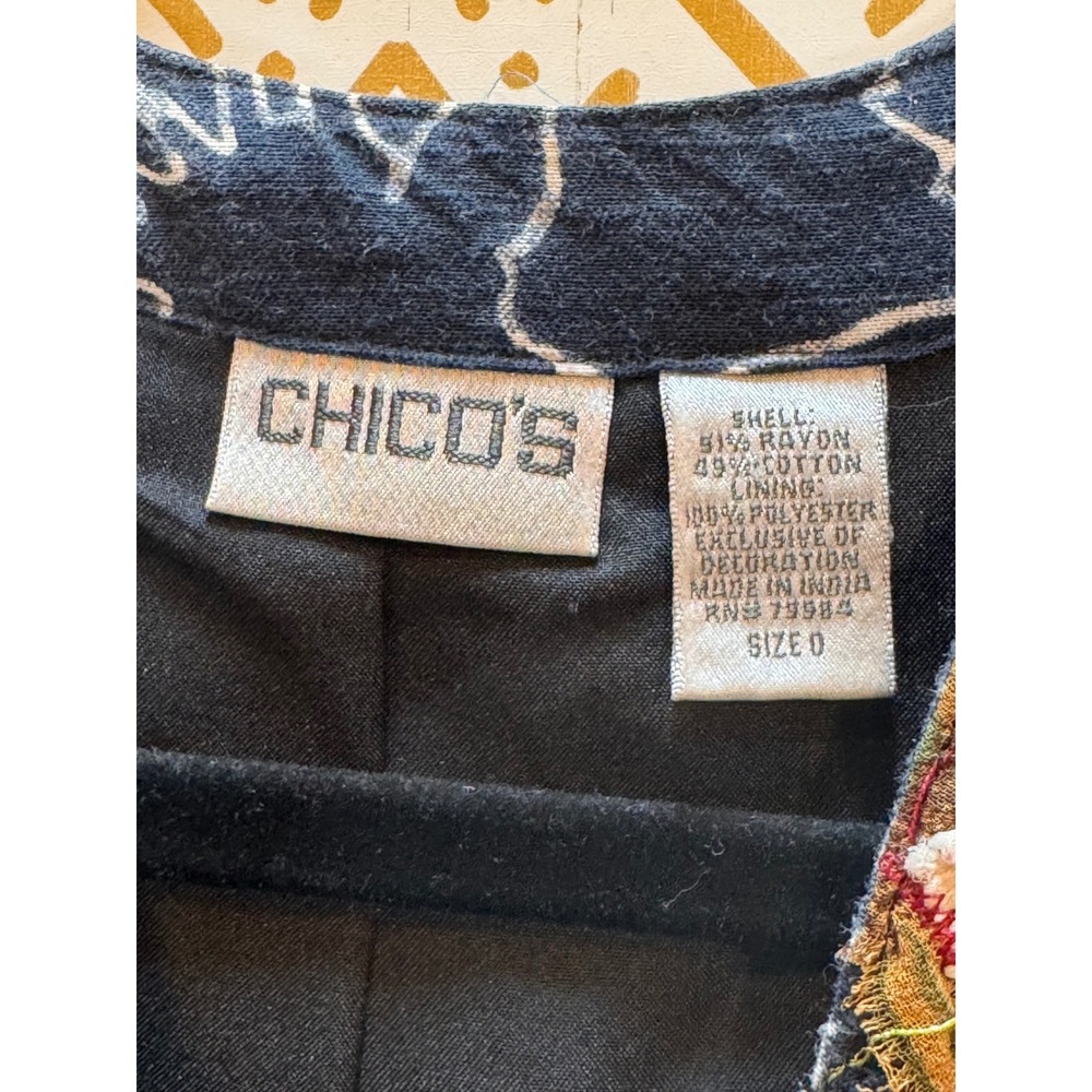 Vintage Chico's Vest S Embroidered Floral‎ Patchwork Boho Art Wear Hippie Artsy - Picture 4 of 10